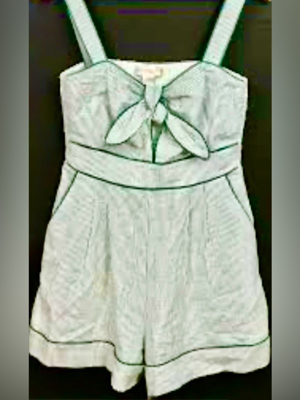Caroline Constas Green White Seersucker Tie Front Romper M